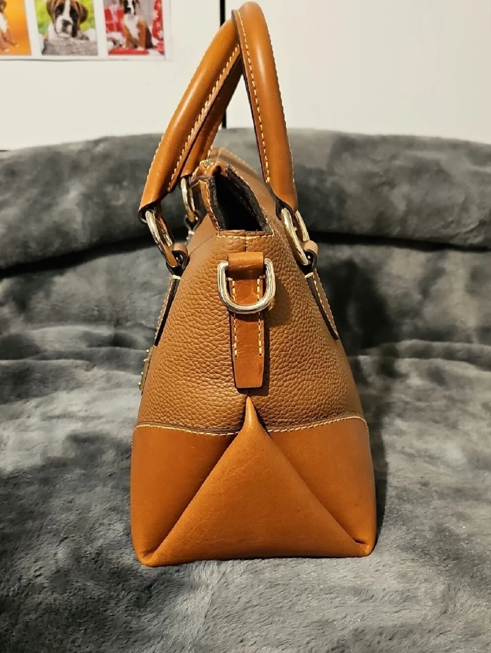 Dooney & Bourke Brown/Tan Leather Satchel with Detachable Strap